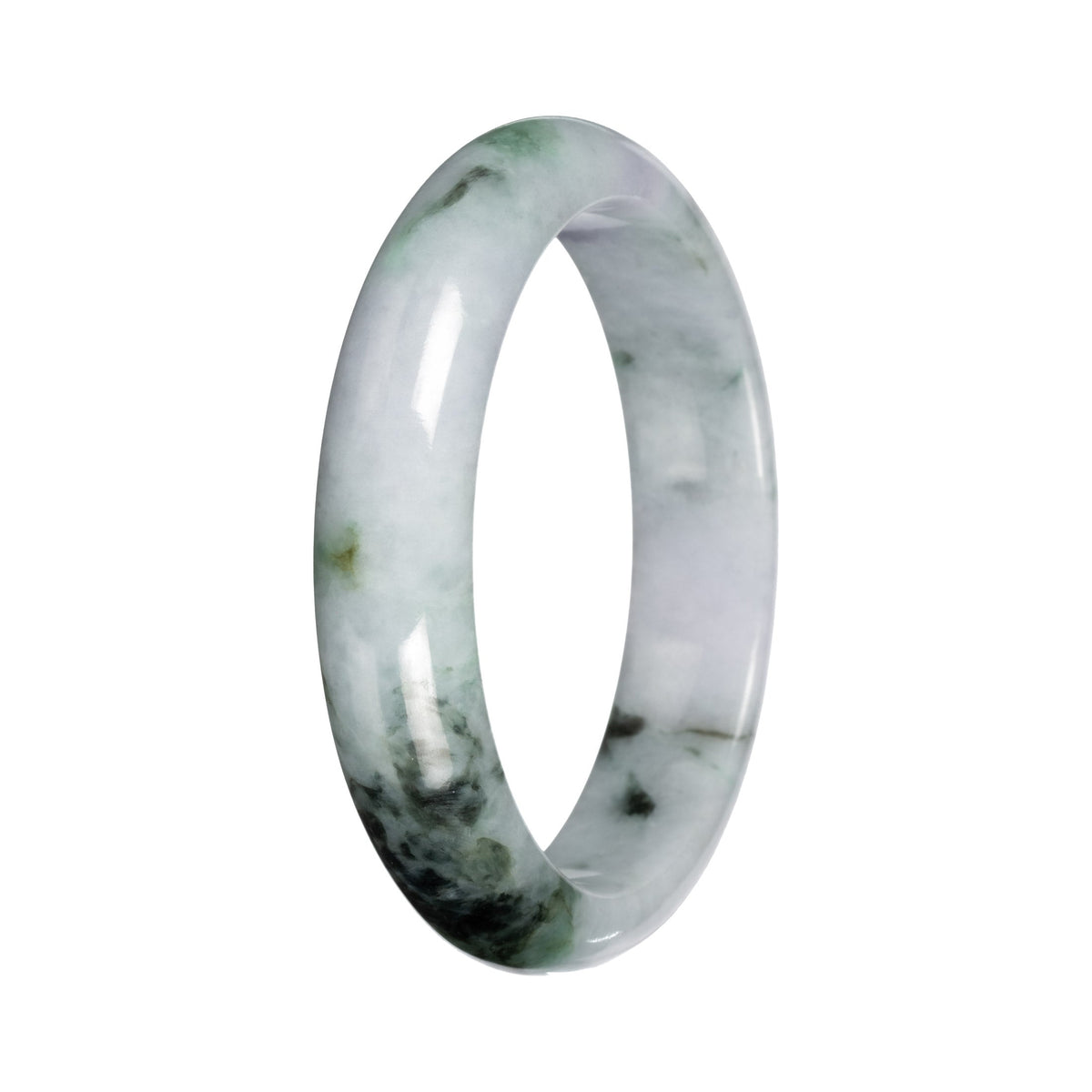 Grade A Gray with Deep Green Pattern Jadeite Jade Bangle - 54mm Half Moon