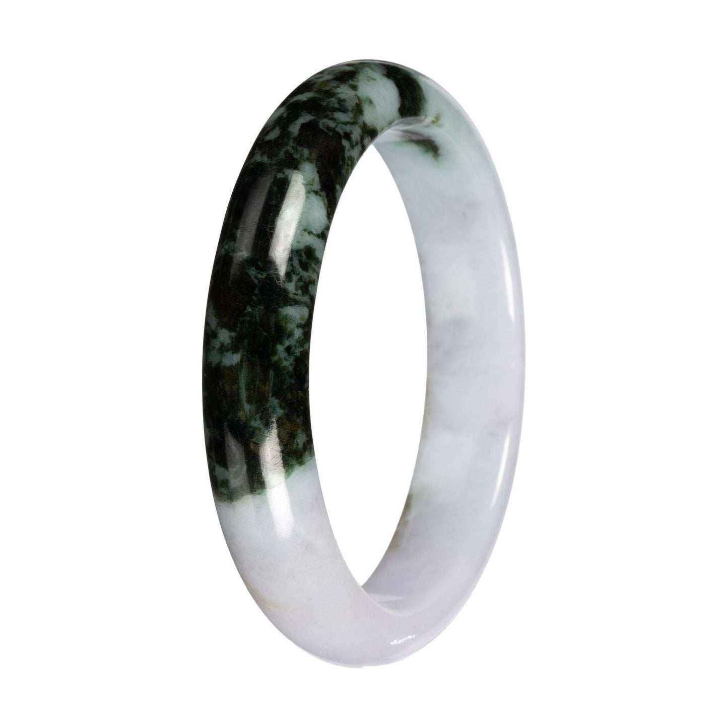 Authentic Light Lavender with Deep Green Patch Jadeite Jade Bangle - 57mm Half Moon