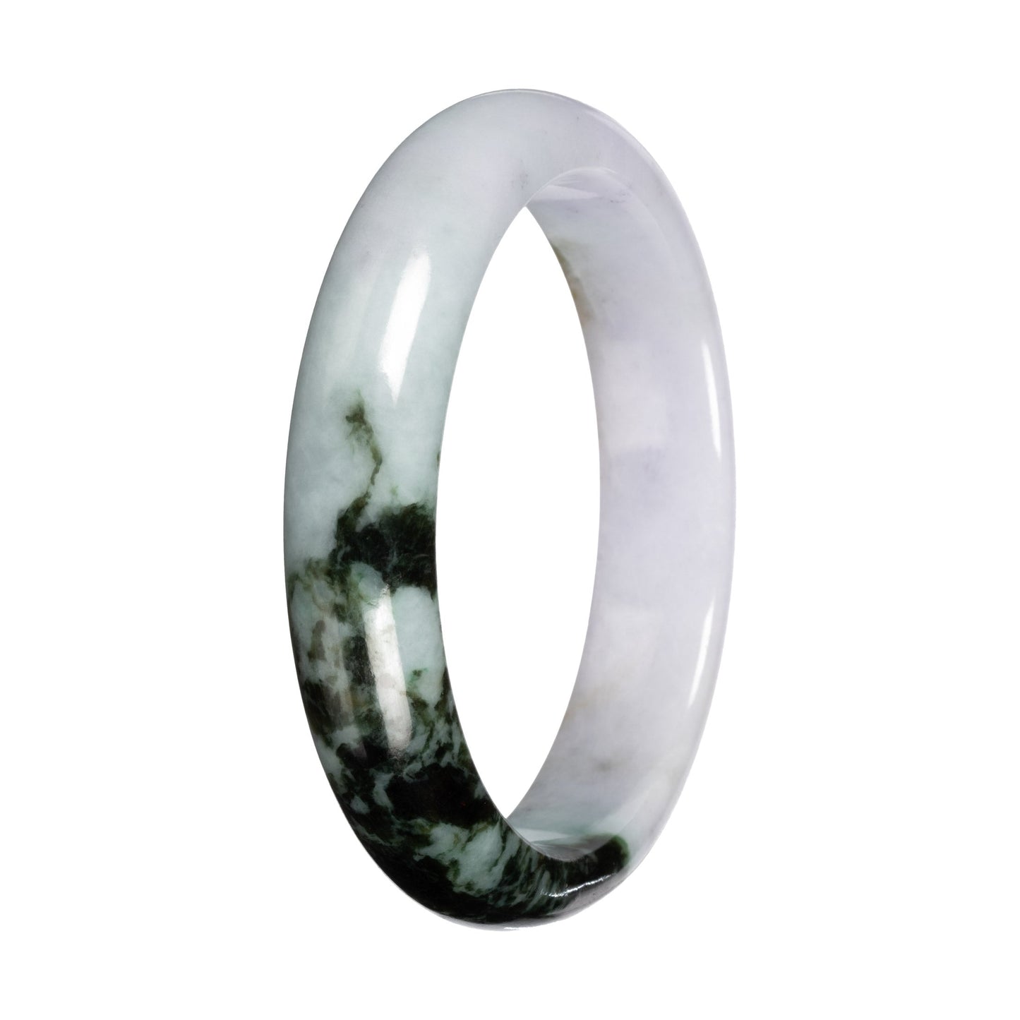 Authentic Light Lavender with Deep Green Patch Jadeite Jade Bangle - 57mm Half Moon