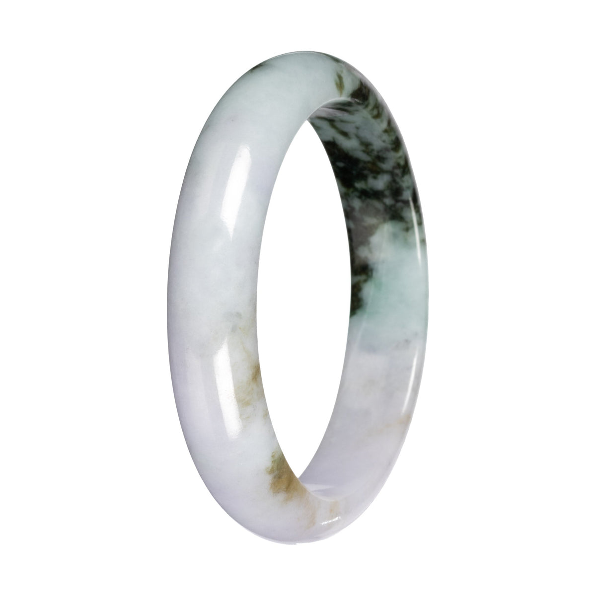 Authentic Light Lavender with Deep Green Patch Jadeite Jade Bangle - 57mm Half Moon