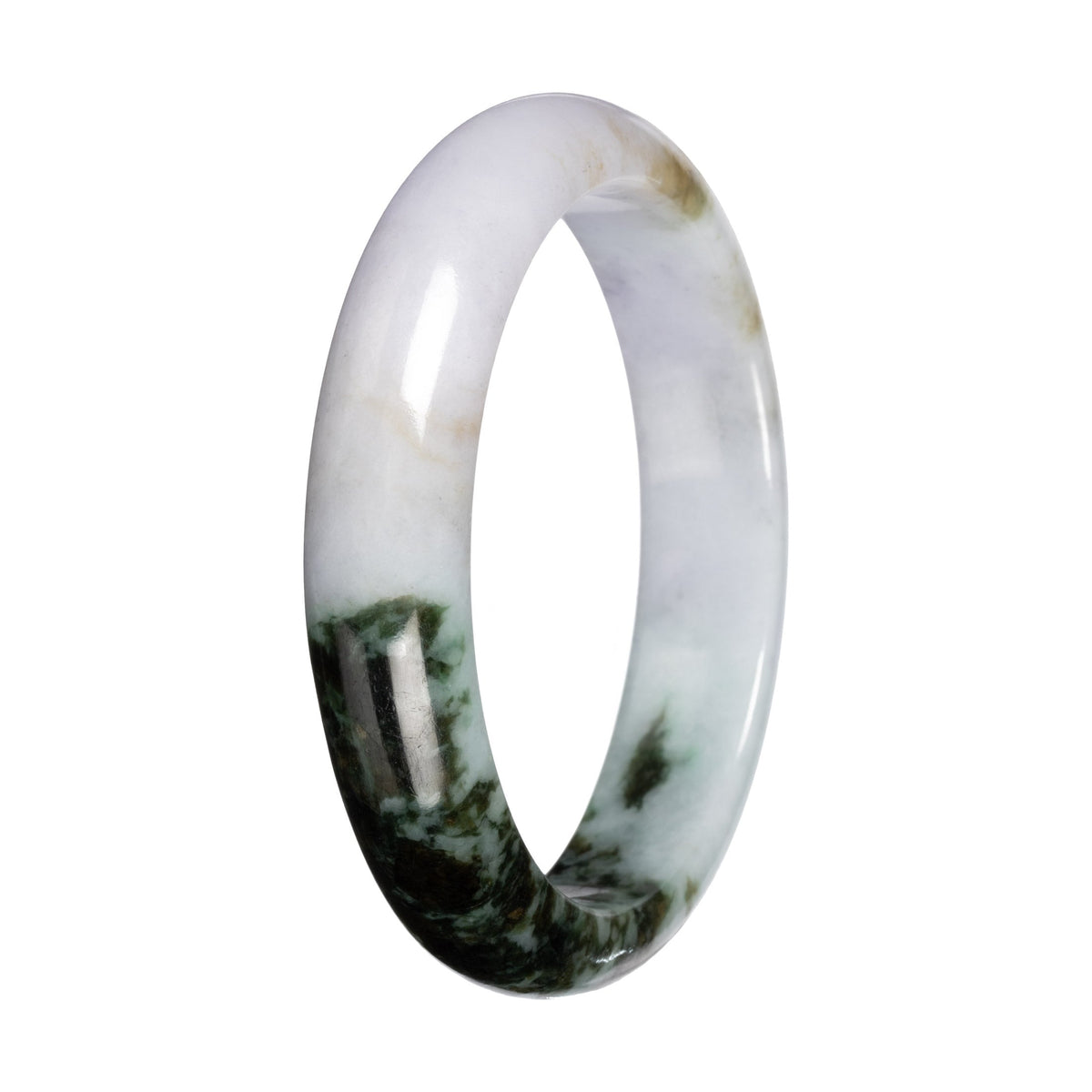 Authentic Light Lavender with Deep Green Patch Jadeite Jade Bangle - 57mm Half Moon