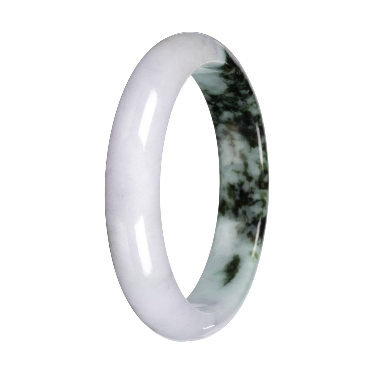 Authentic Light Lavender with Deep Green Patch Jadeite Jade Bangle - 57mm Half Moon