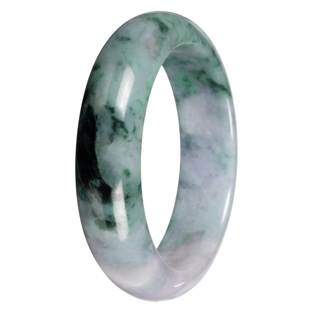 Grade A Gray with Green Pattern Jade Bangle - 62mm Half Moon