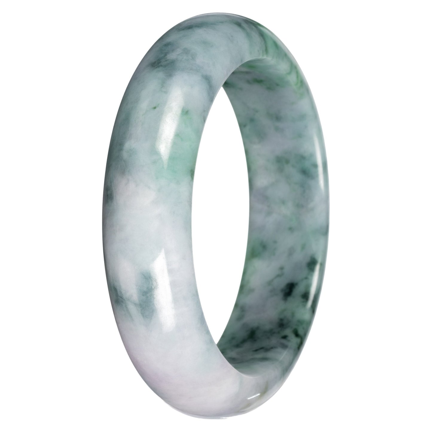 Grade A Gray with Green Pattern Jade Bangle - 62mm Half Moon