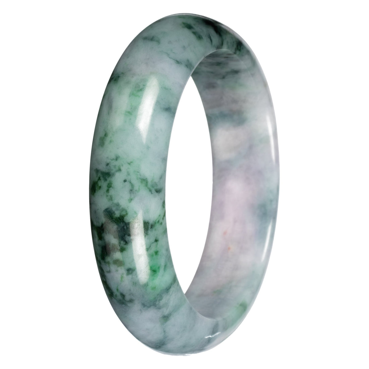 Grade A Gray with Green Pattern Jade Bangle - 62mm Half Moon