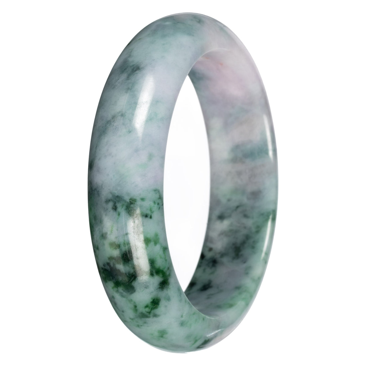 Grade A Gray with Green Pattern Jade Bangle - 62mm Half Moon