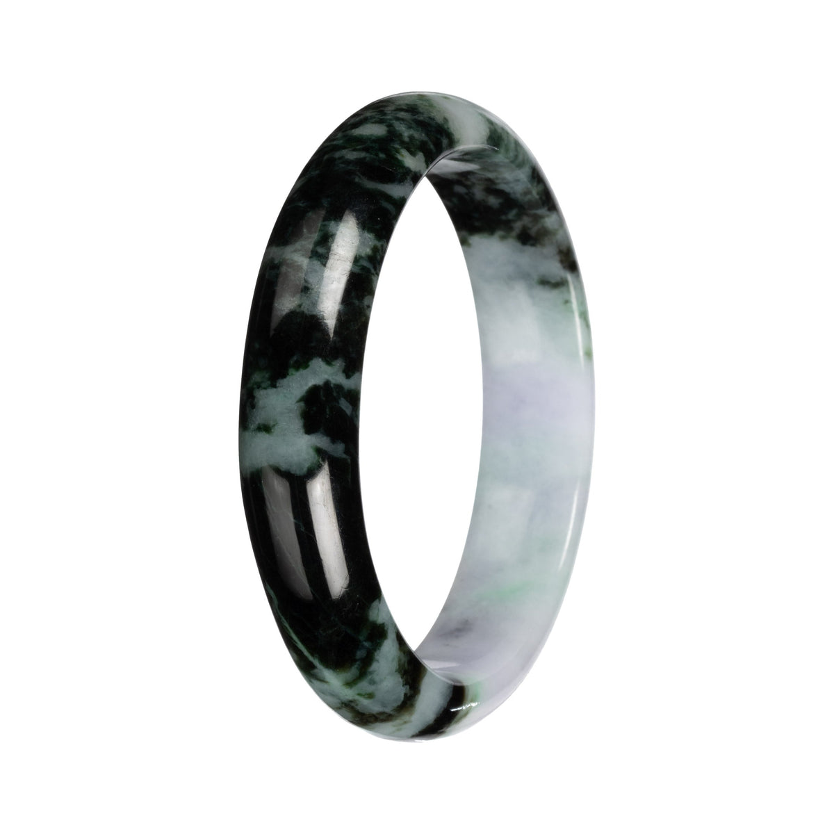 Authentic Pale Lavender with Green Pattern Burma Jade Bangle - 55mm Half Moon