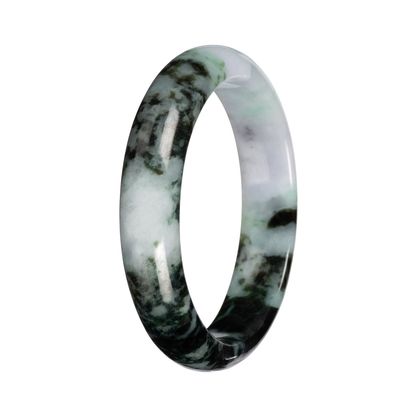 Authentic Pale Lavender with Green Pattern Burma Jade Bangle - 55mm Half Moon