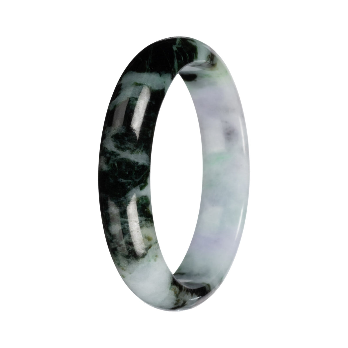 Authentic Pale Lavender with Green Pattern Burma Jade Bangle - 55mm Half Moon