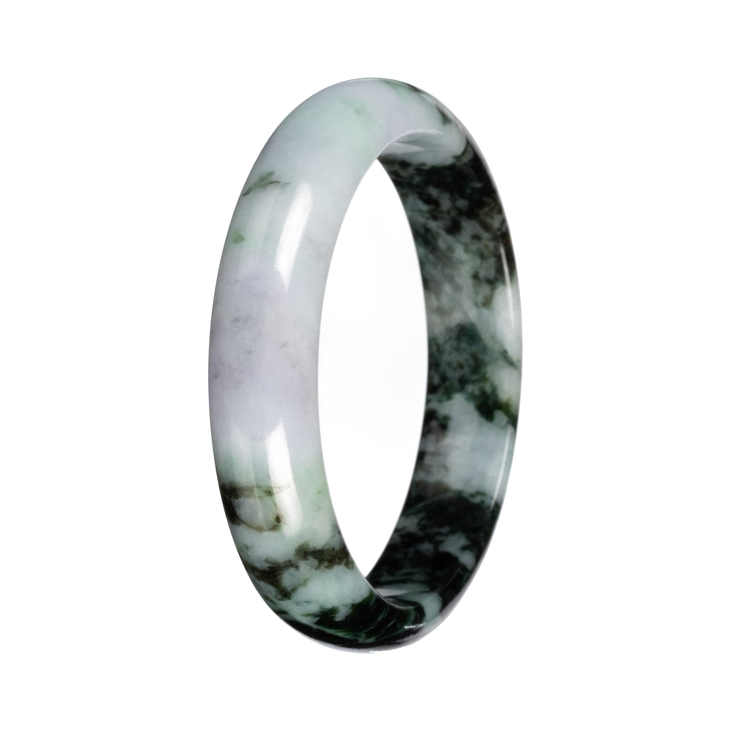 Authentic Pale Lavender with Green Pattern Burma Jade Bangle - 55mm Half Moon