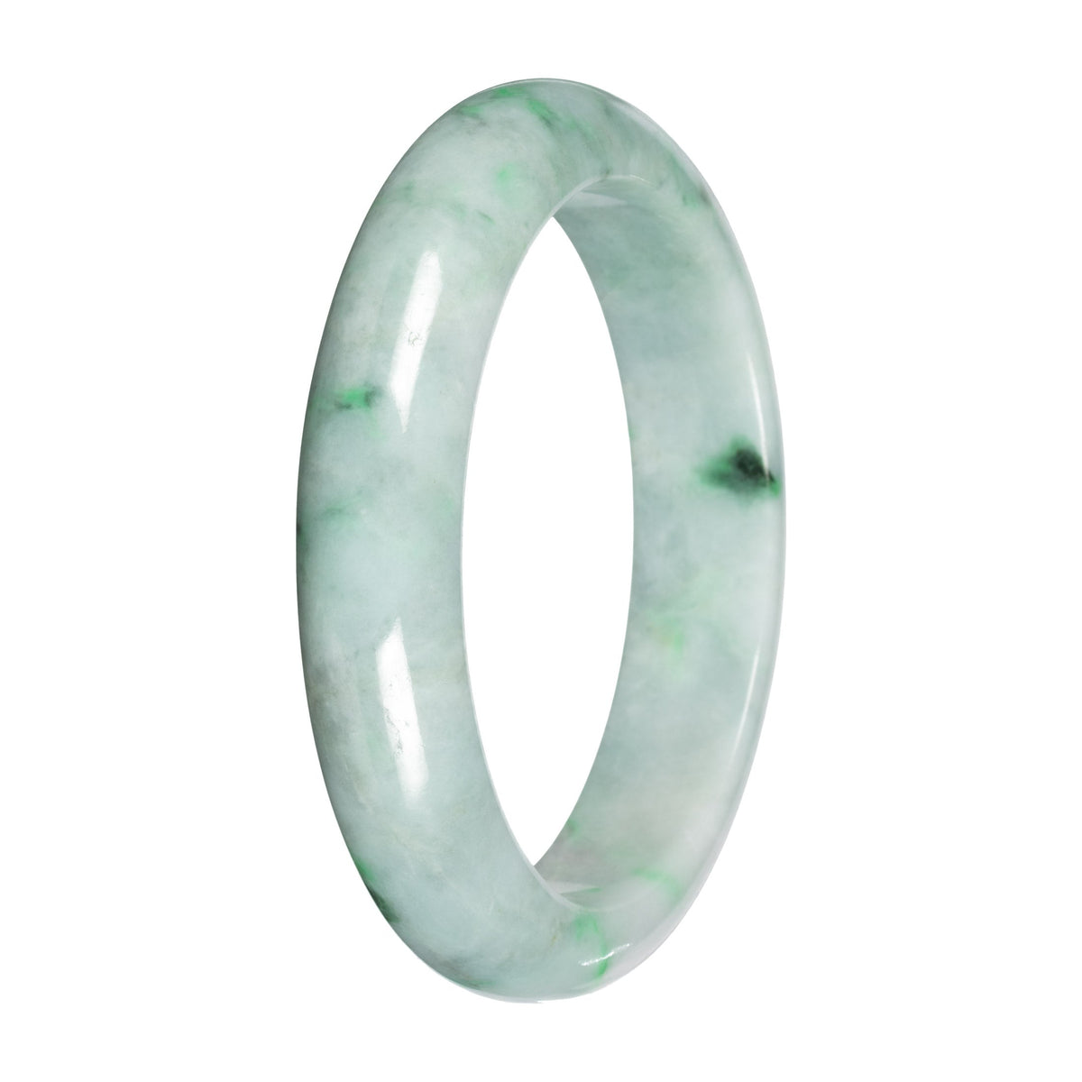 Natural Light Green with Apple and Deep Green Patches Burma Jade Bangle - 57mm Half Moon