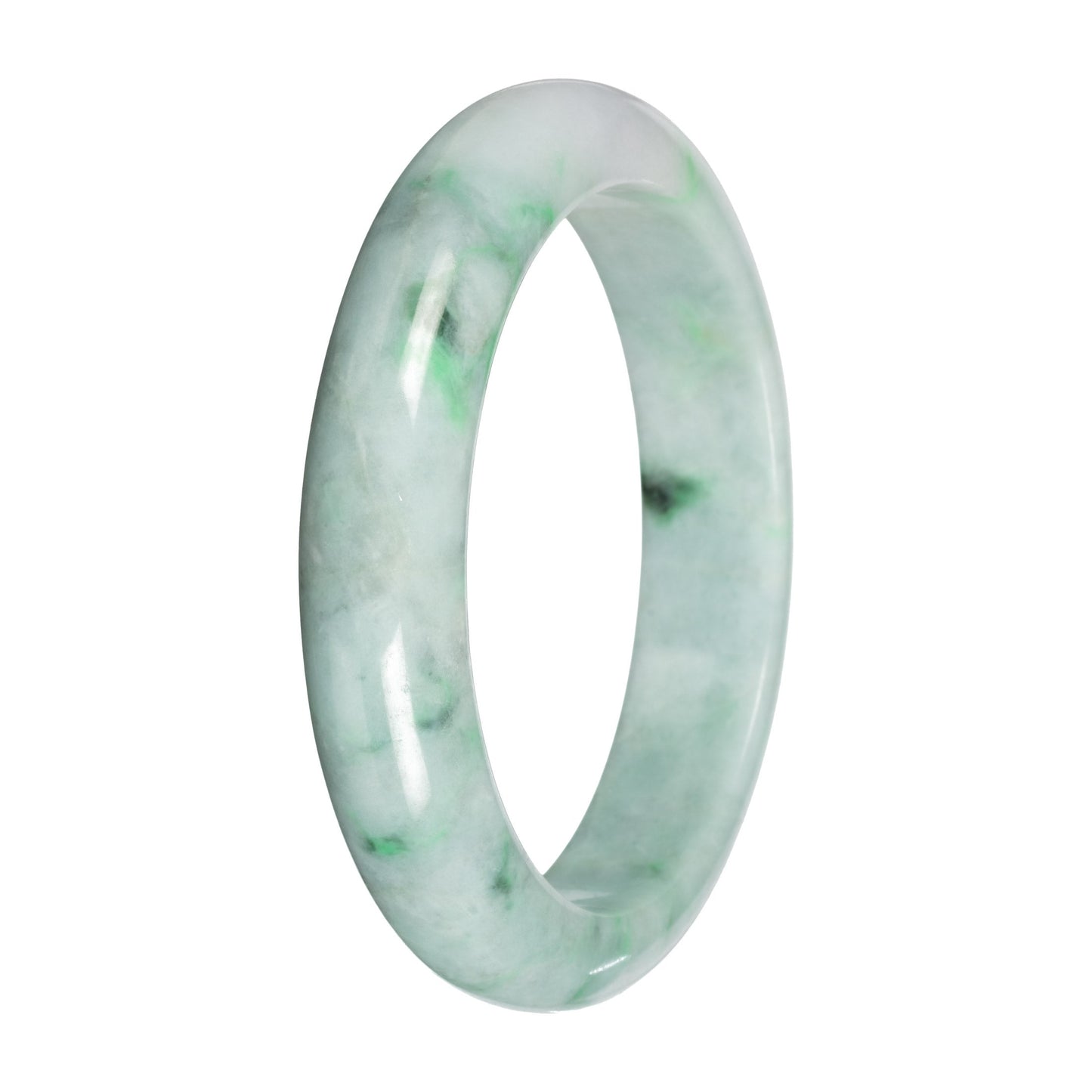 Natural Light Green with Apple and Deep Green Patches Burma Jade Bangle - 57mm Half Moon