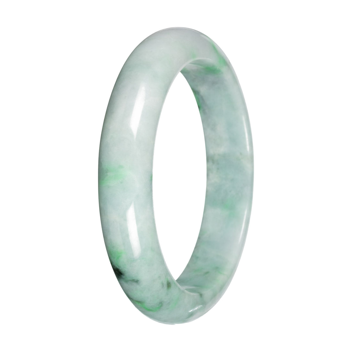 Natural Light Green with Apple and Deep Green Patches Burma Jade Bangle - 57mm Half Moon