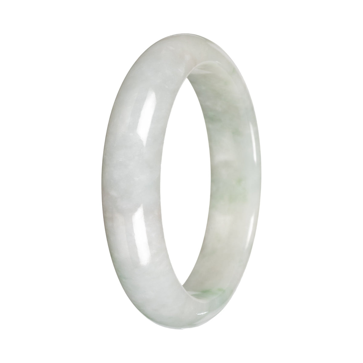 Grade A White with Apple Green Patch Traditional Jade Bangle Bracelet - 55mm Half Moon