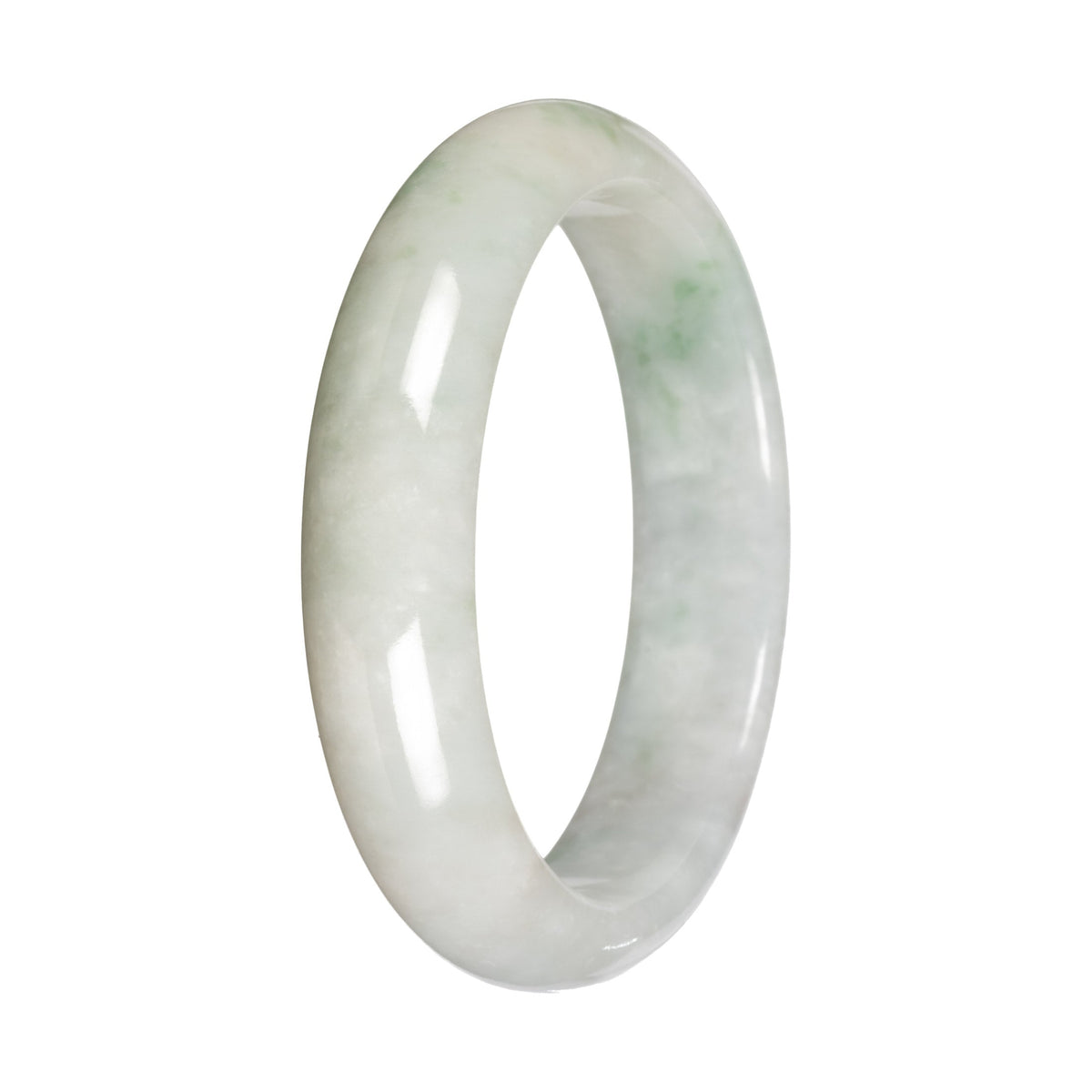 Grade A White with Apple Green Patch Traditional Jade Bangle Bracelet - 55mm Half Moon