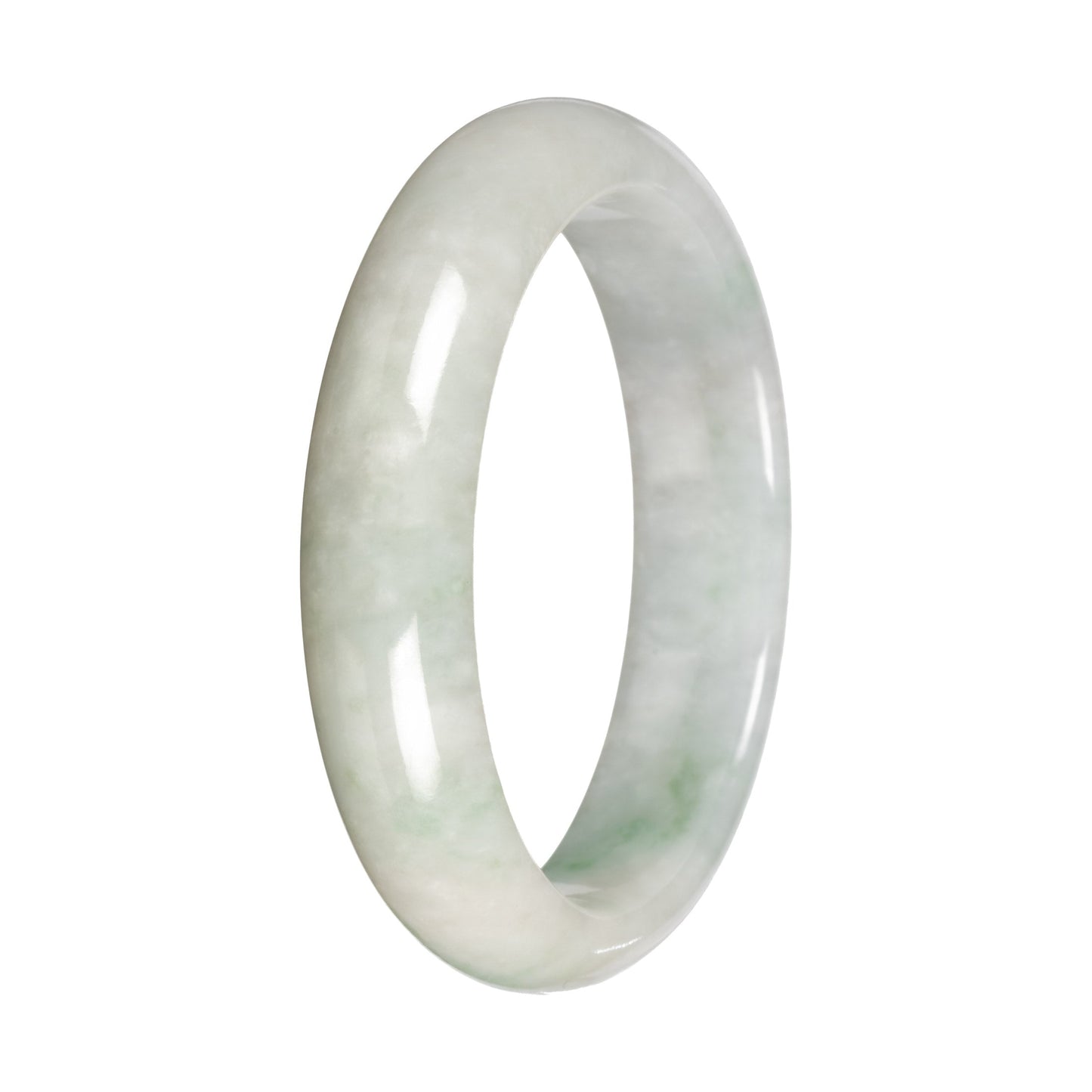 Grade A White with Apple Green Patch Traditional Jade Bangle Bracelet - 55mm Half Moon