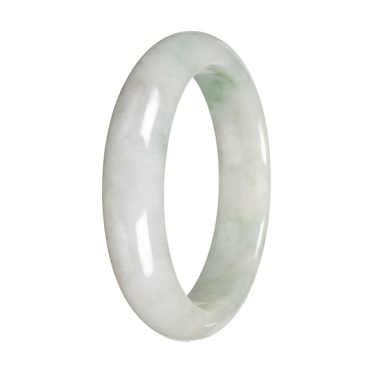Grade A White with Apple Green Patch Traditional Jade Bangle Bracelet - 55mm Half Moon