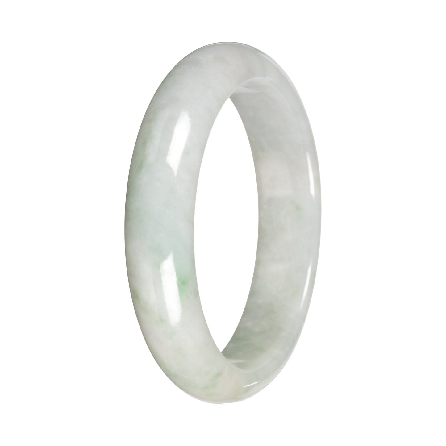 Grade A White with Apple Green Patch Traditional Jade Bangle Bracelet - 55mm Half Moon