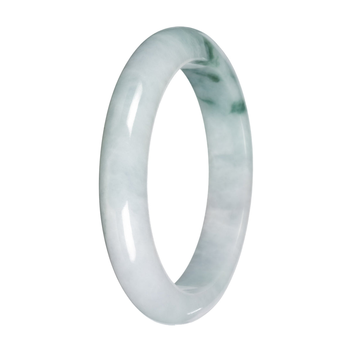 Authentic Light Green with Dark Green Patches Traditional Jade Bangle - 57mm Half Moon