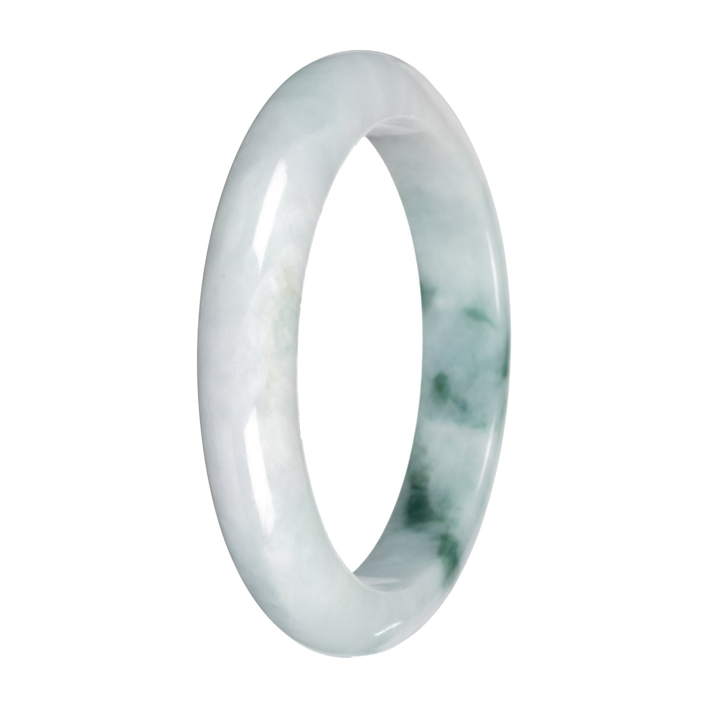 Authentic Light Green with Dark Green Patches Traditional Jade Bangle - 57mm Half Moon