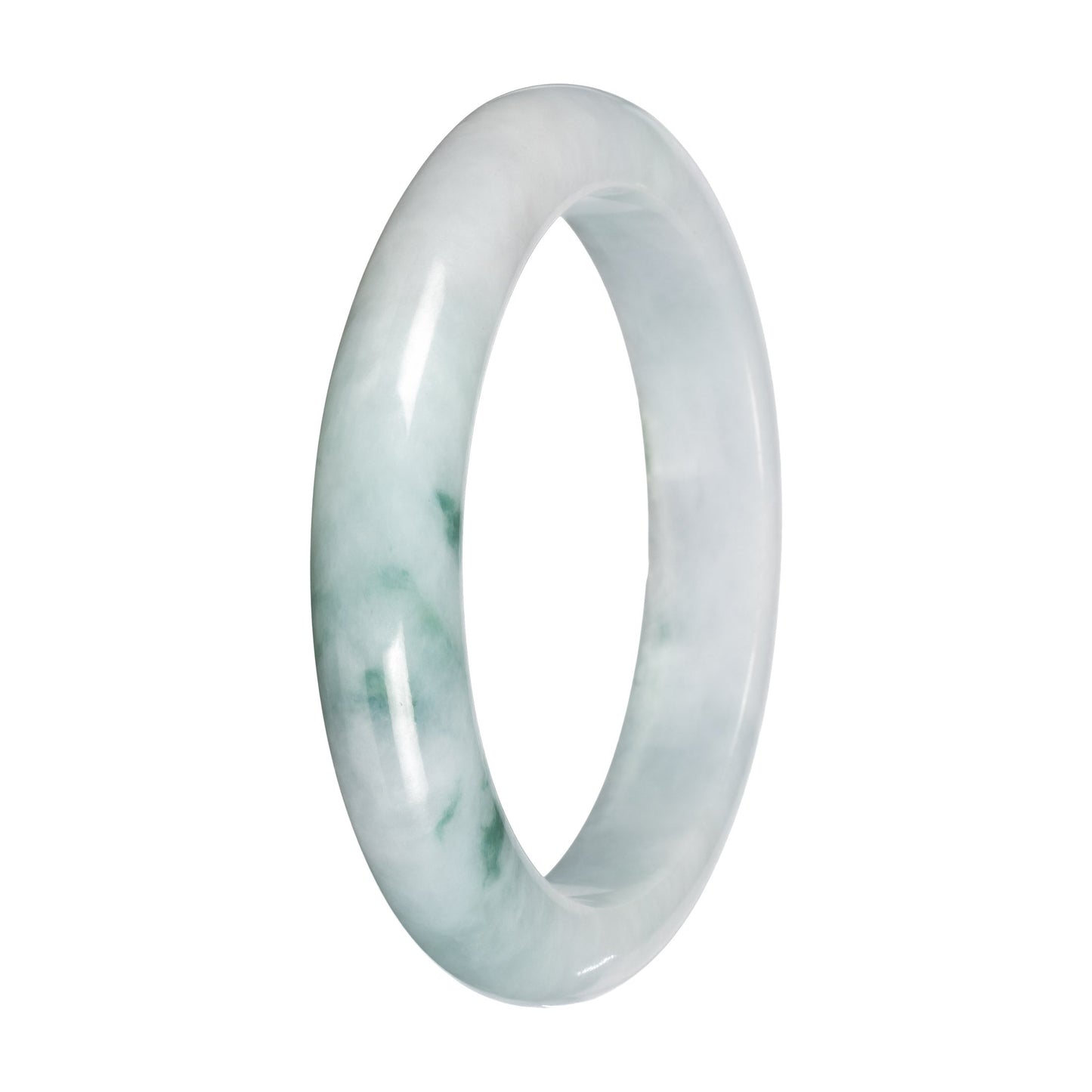 Authentic Light Green with Dark Green Patches Traditional Jade Bangle - 57mm Half Moon