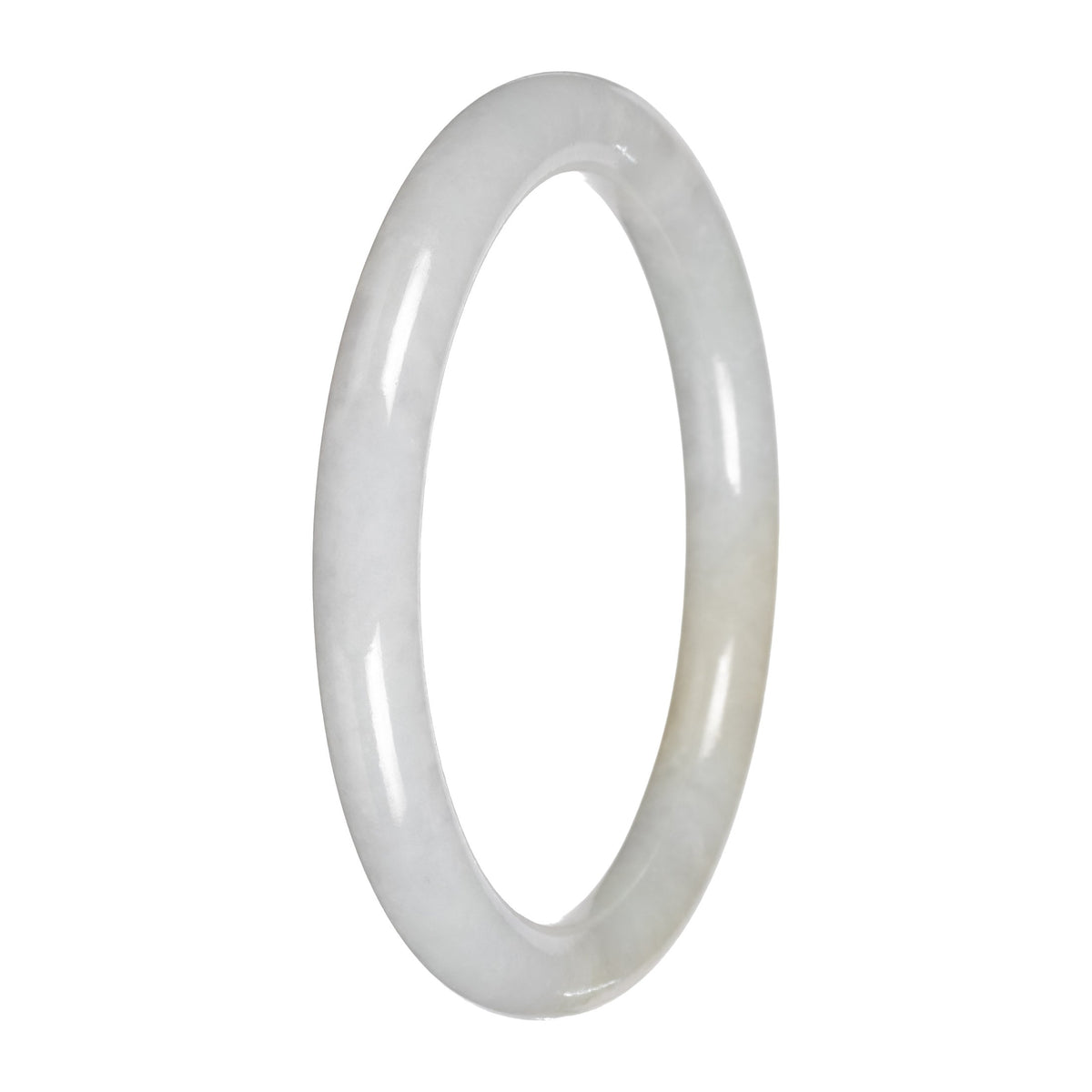 Authentic White with Pale Yellow Patch Traditional Jade Bangle Bracelet - 59mm Petite Round