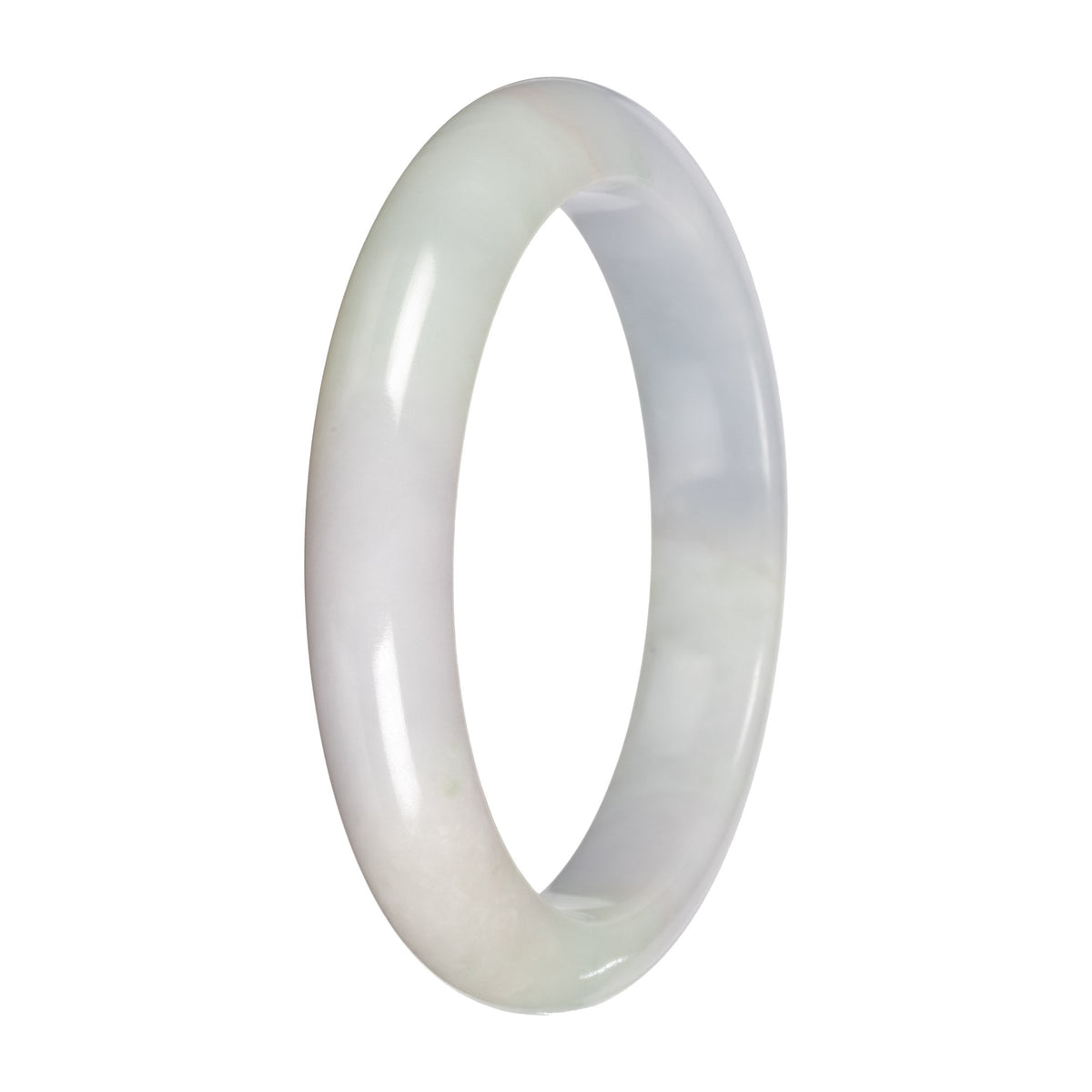 Untreated White with Pale Green Patches Jadeite Jade Bangle Bracelet - 58mm Half Moon