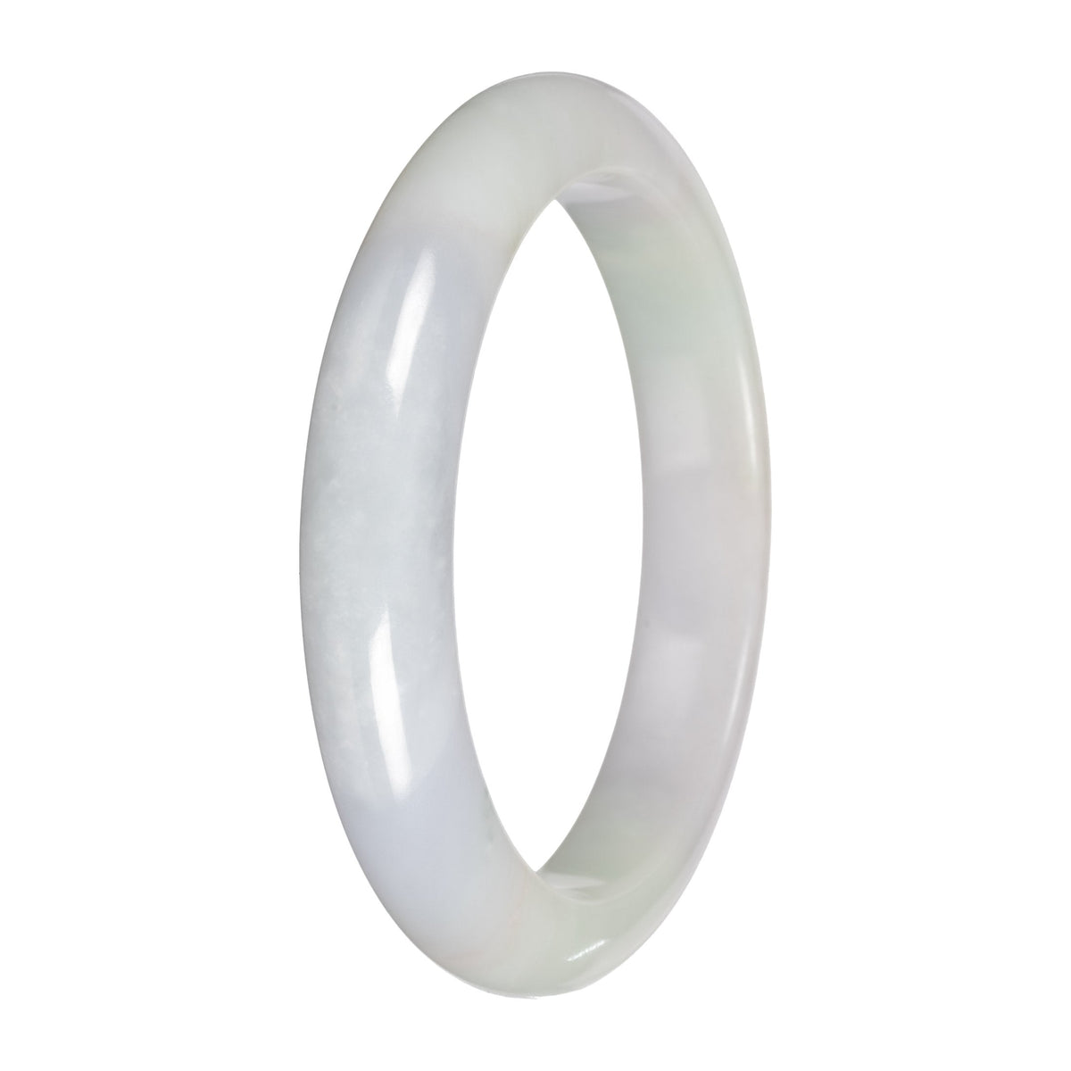 Untreated White with Pale Green Patches Jadeite Jade Bangle Bracelet - 58mm Half Moon