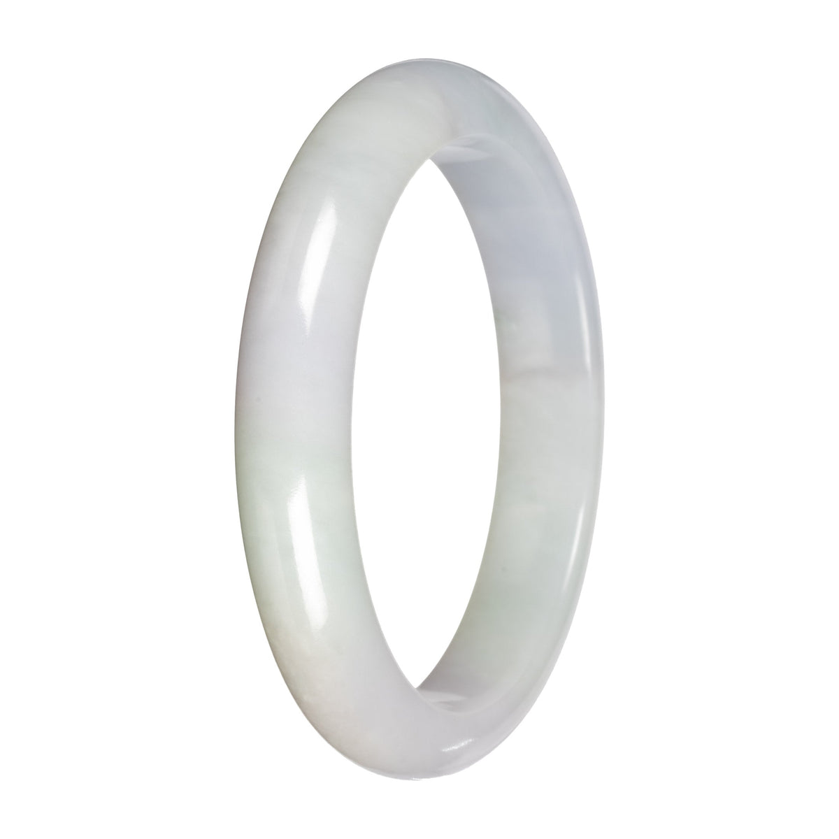 Untreated White with Pale Green Patches Jadeite Jade Bangle Bracelet - 58mm Half Moon