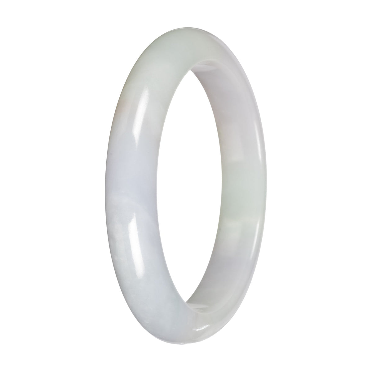 Untreated White with Pale Green Patches Jadeite Jade Bangle Bracelet - 58mm Half Moon