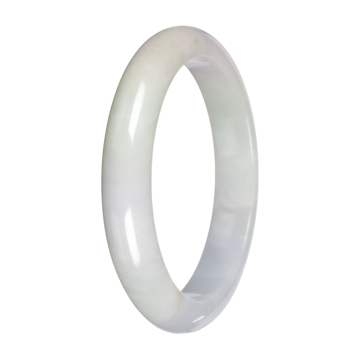Untreated White with Pale Green Patches Jadeite Jade Bangle Bracelet - 58mm Half Moon