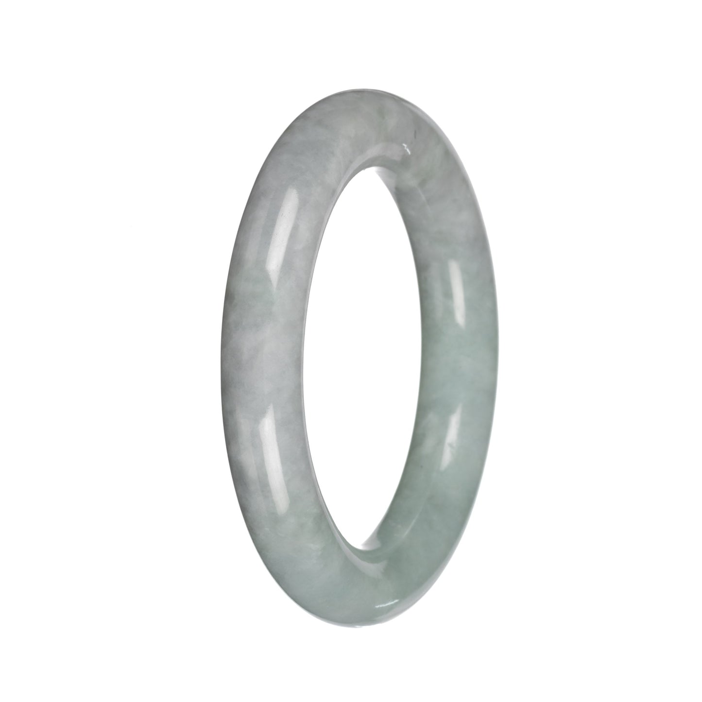 Authentic Gray with Light Green Section Burma Jade Bangle - 51mm Round