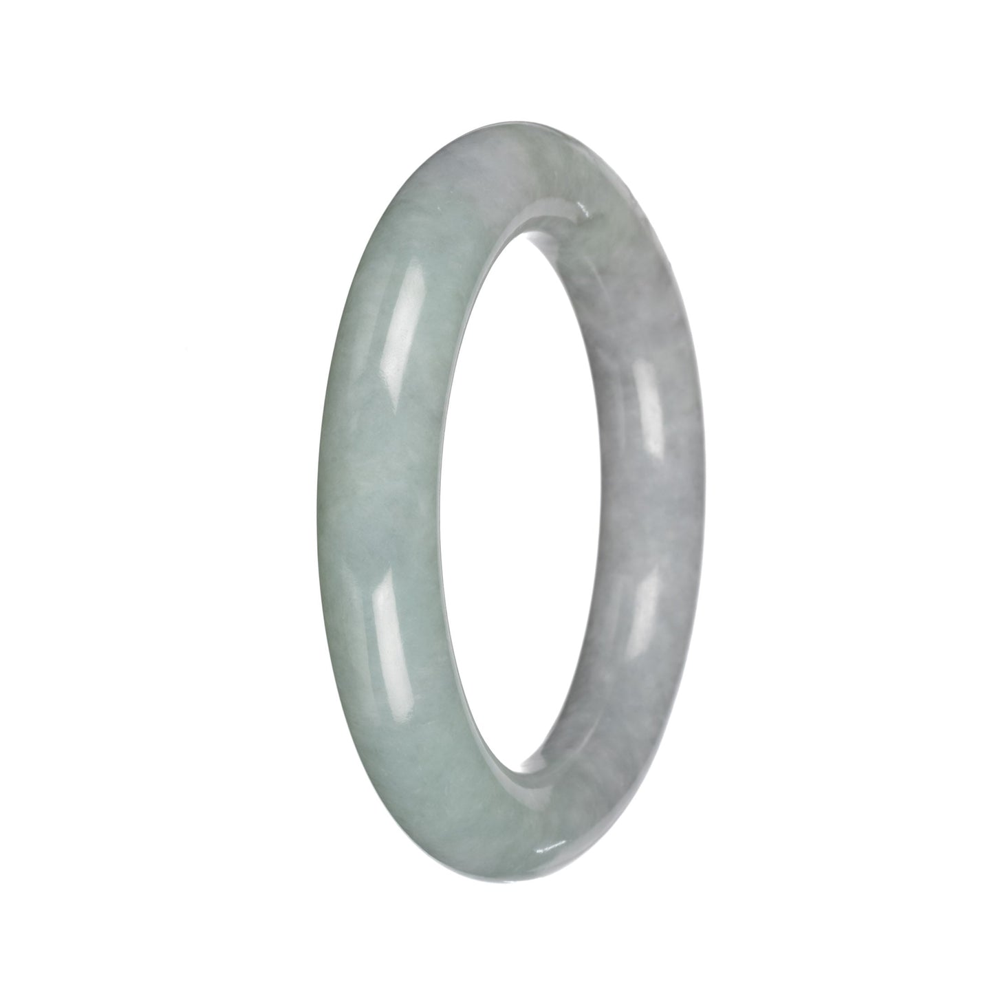 Authentic Gray with Light Green Section Burma Jade Bangle - 51mm Round