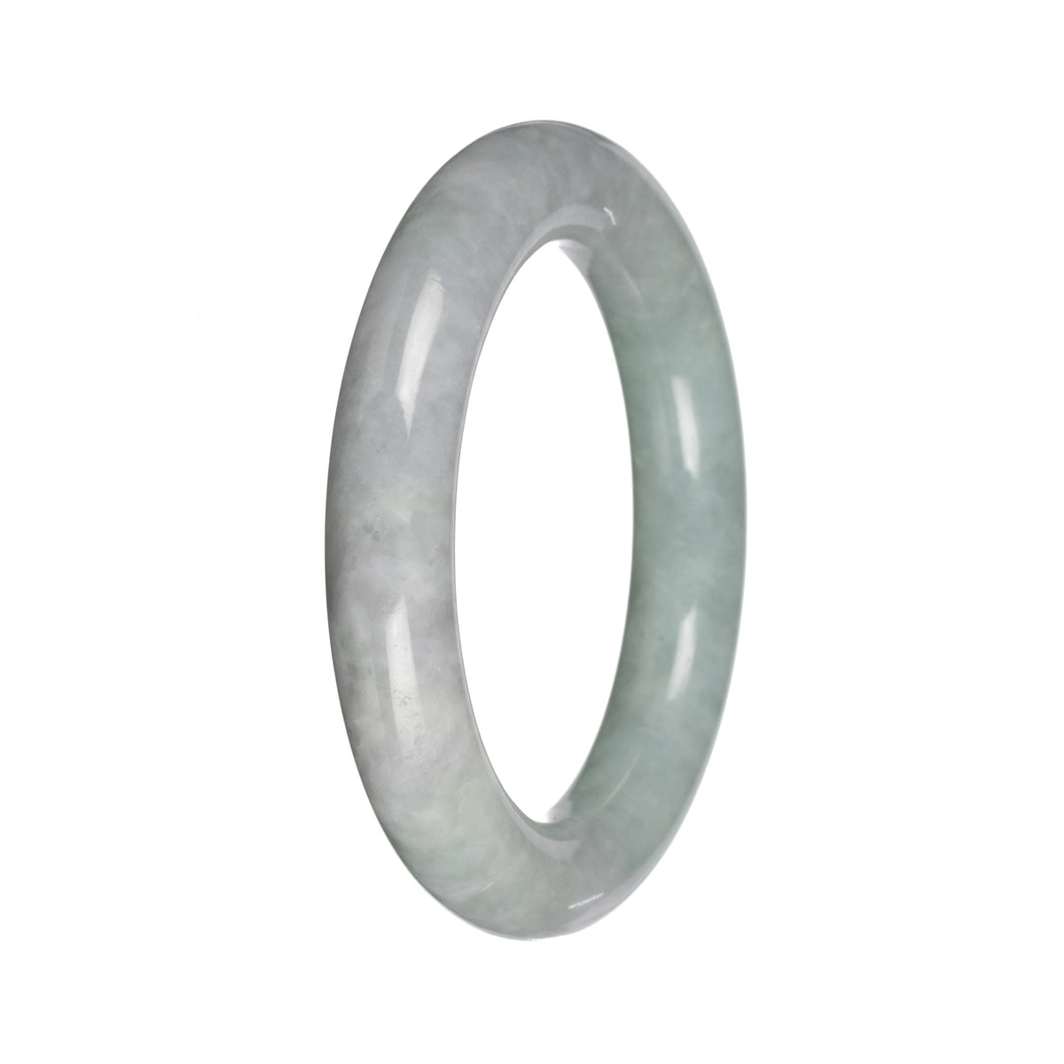 Authentic Gray with Light Green Section Burma Jade Bangle - 51mm Round