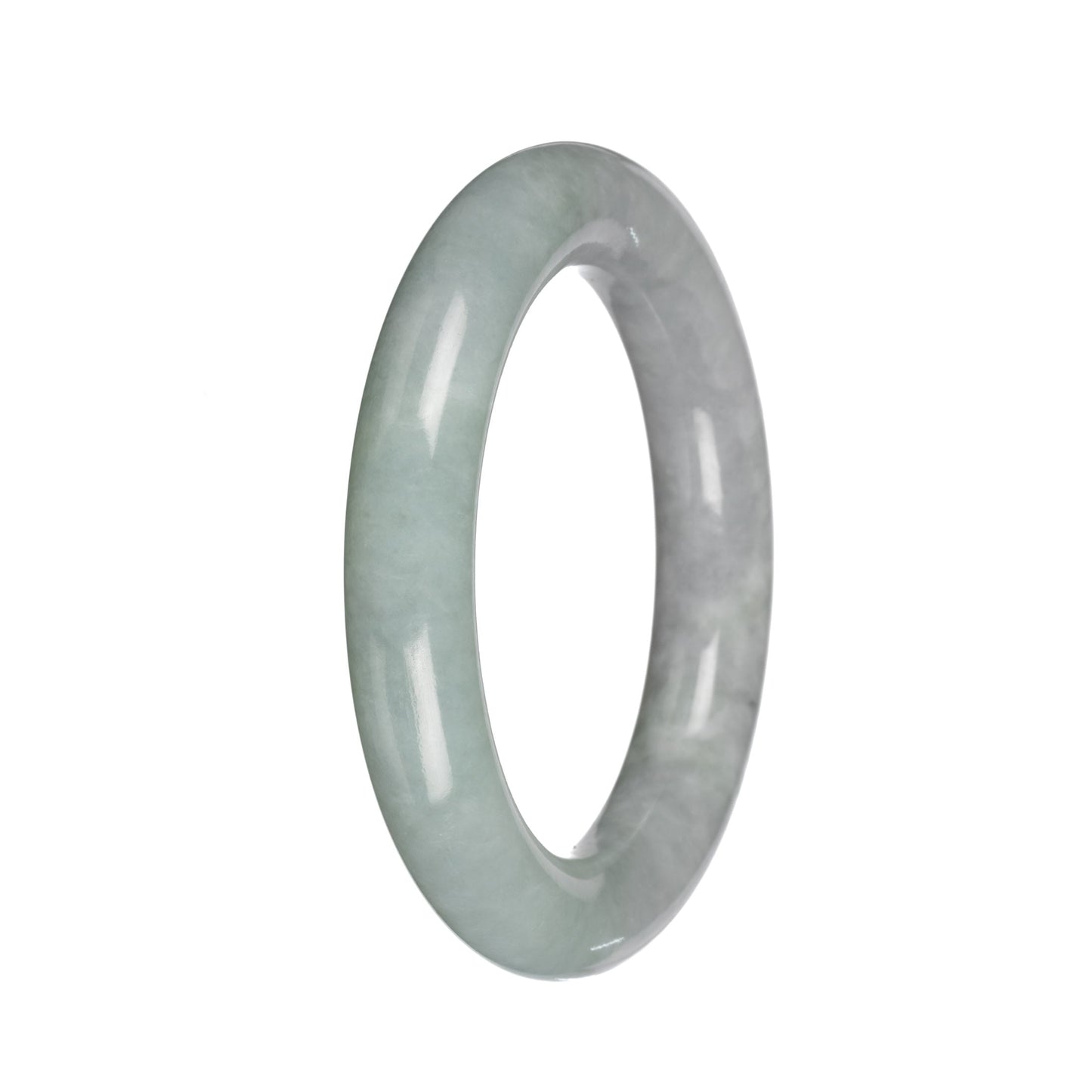 Authentic Gray with Light Green Section Burma Jade Bangle - 51mm Round