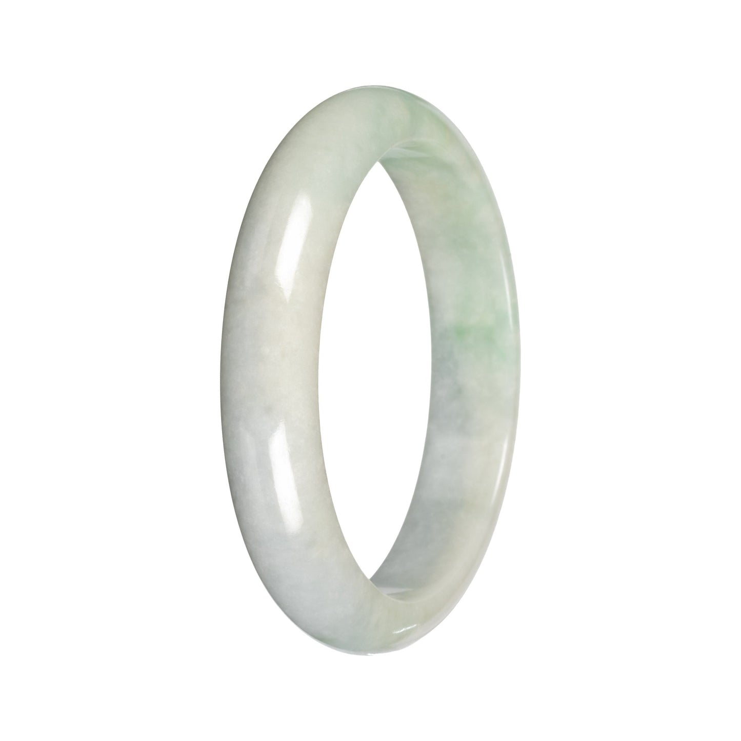 Authentic Light Gray with Light Apple Green Patch Jadeite Bangle - 53mm Half Moon