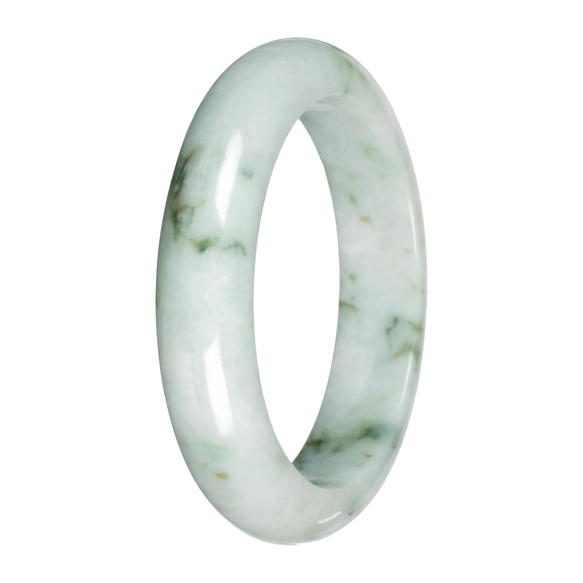 Grade A Light Green with Deep Green Patches Jadeite Bangle - 58mm Half Moon