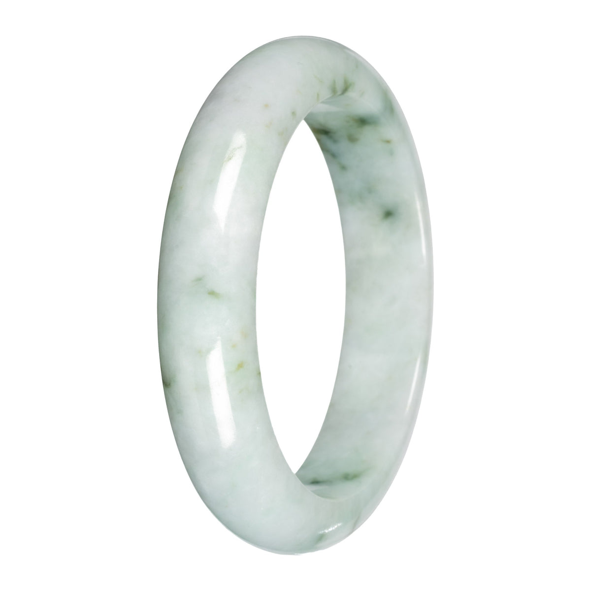 Grade A Light Green with Deep Green Patches Jadeite Bangle - 58mm Half Moon