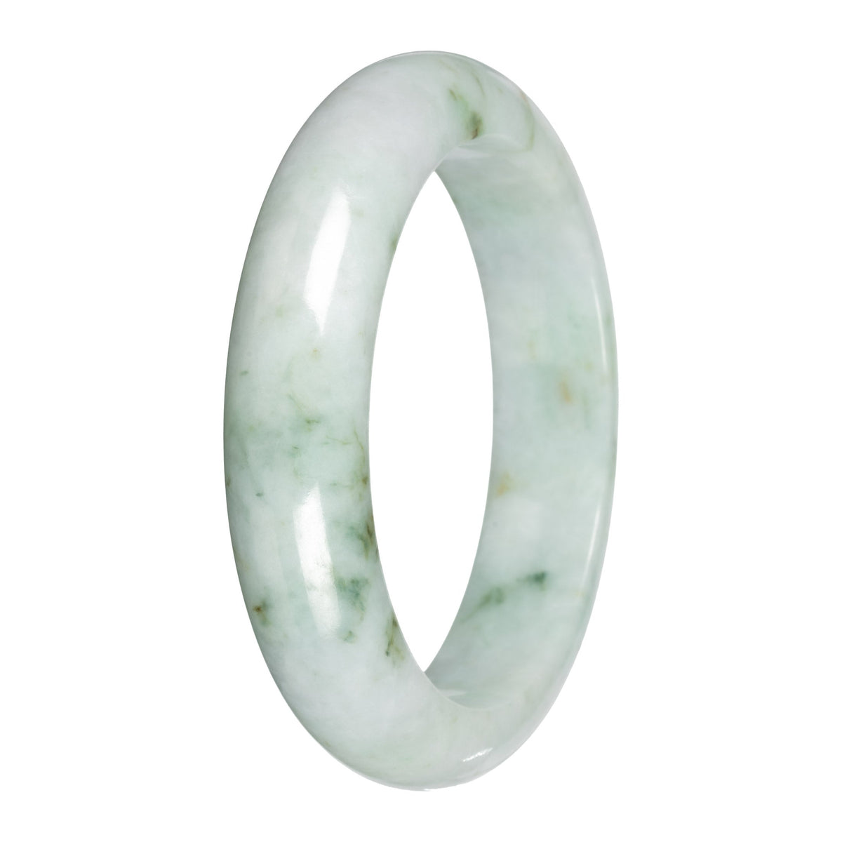 Grade A Light Green with Deep Green Patches Jadeite Bangle - 58mm Half Moon