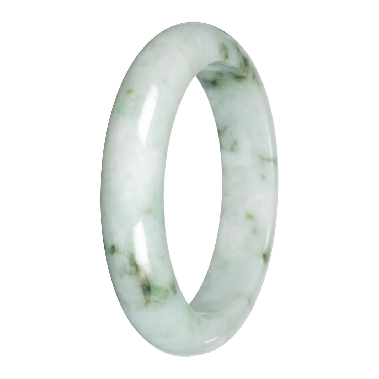 Grade A Light Green with Deep Green Patches Jadeite Bangle - 58mm Half Moon