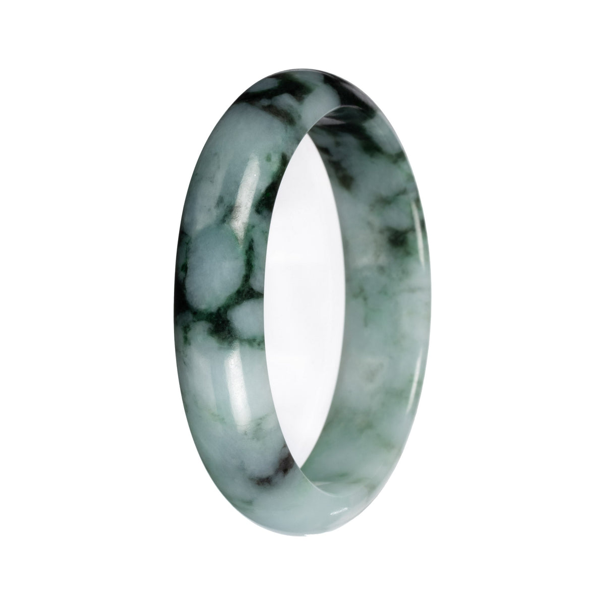 Real Light Green with Deep Green Pattern Burmese Jade Bangle Bracelet - 54mm Half Moon
