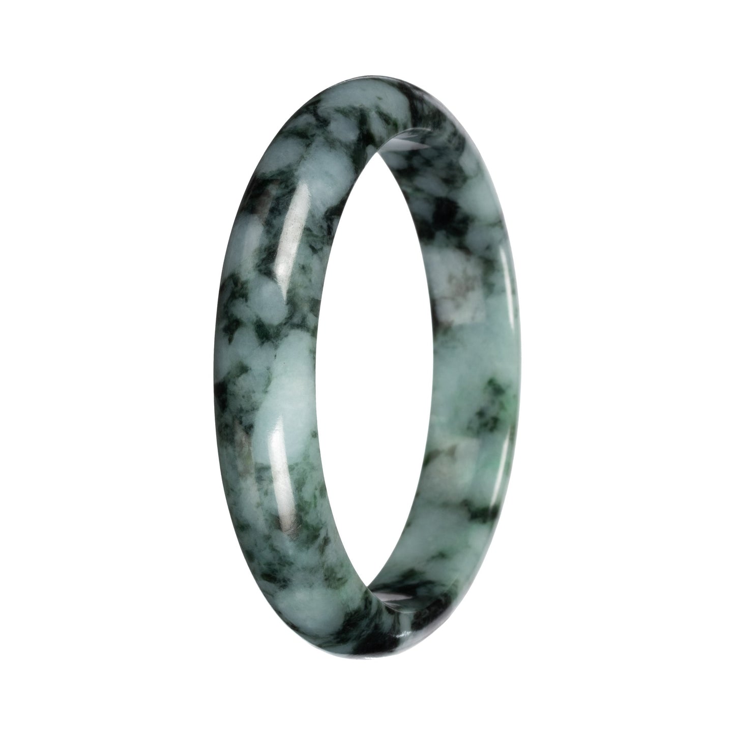 Real Green with Deep Green Pattern Burmese Jade Bangle - 56mm Half Moon