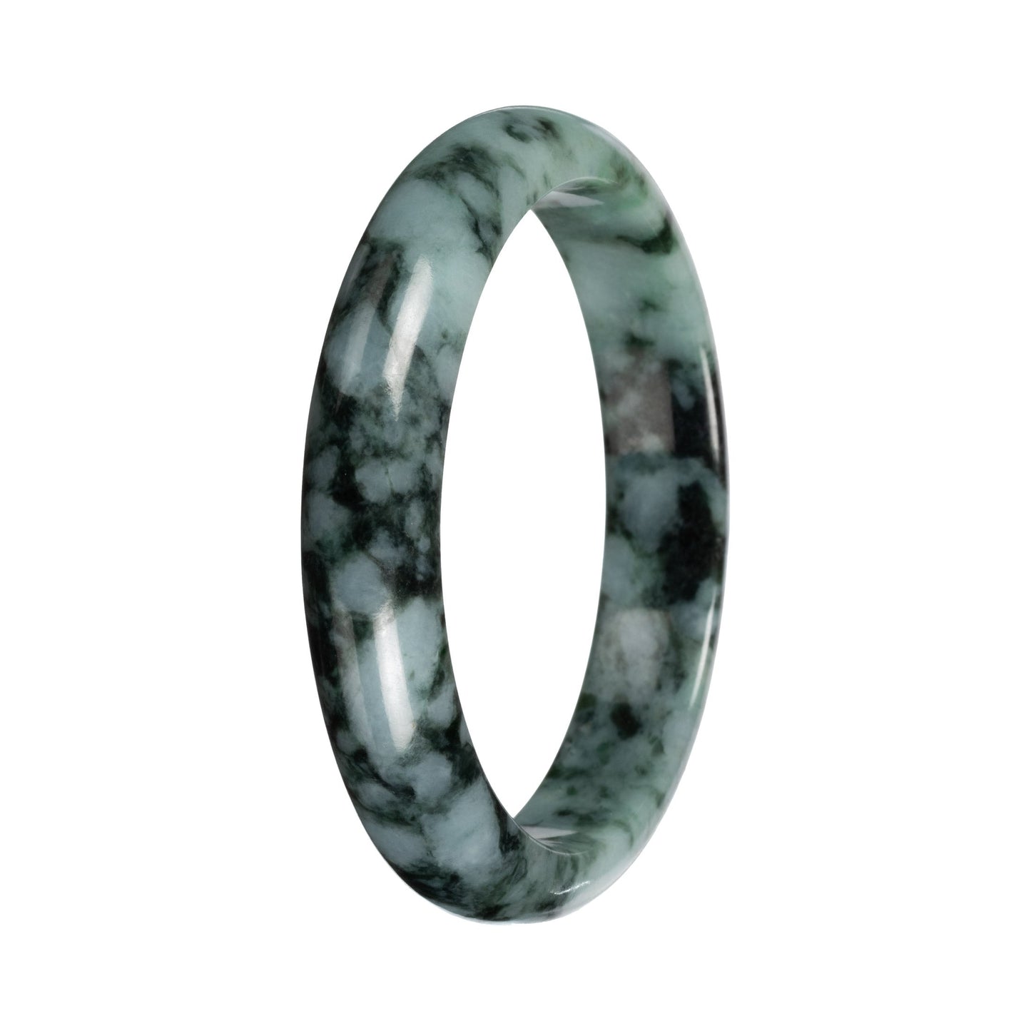 Real Green with Deep Green Pattern Burmese Jade Bangle - 56mm Half Moon