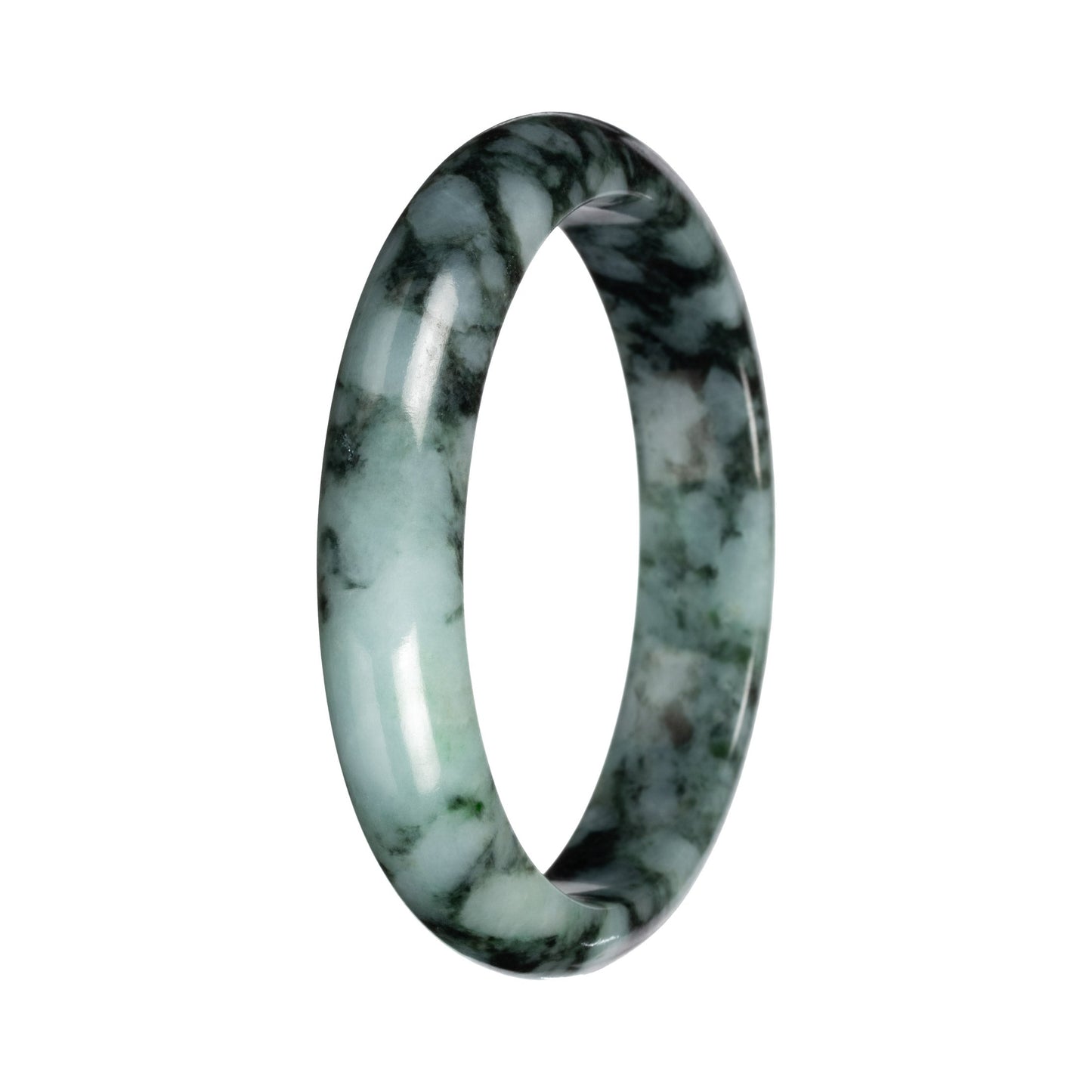 Real Green with Deep Green Pattern Burmese Jade Bangle - 56mm Half Moon