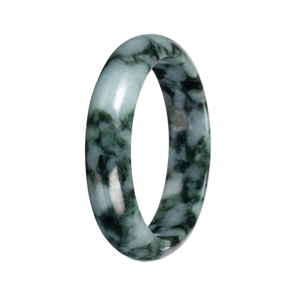 Grade A Green with Deep Green Pattern Burmese Jade Bangle Bracelet - 53mm Half Moon