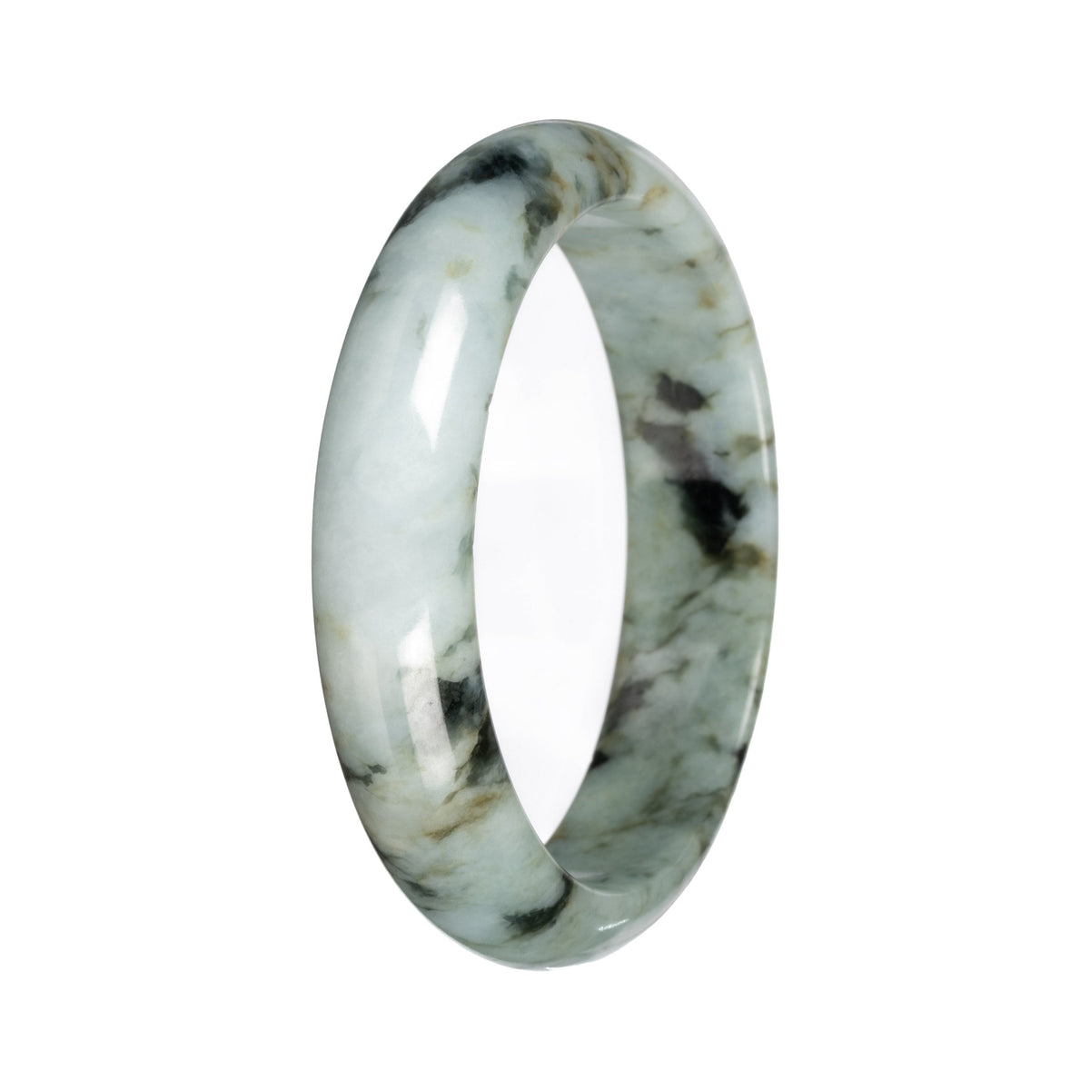 Untreated Light Green with Deep Green and Olive Green Pattern Traditional Jade Bangle - 55mm Half Moon