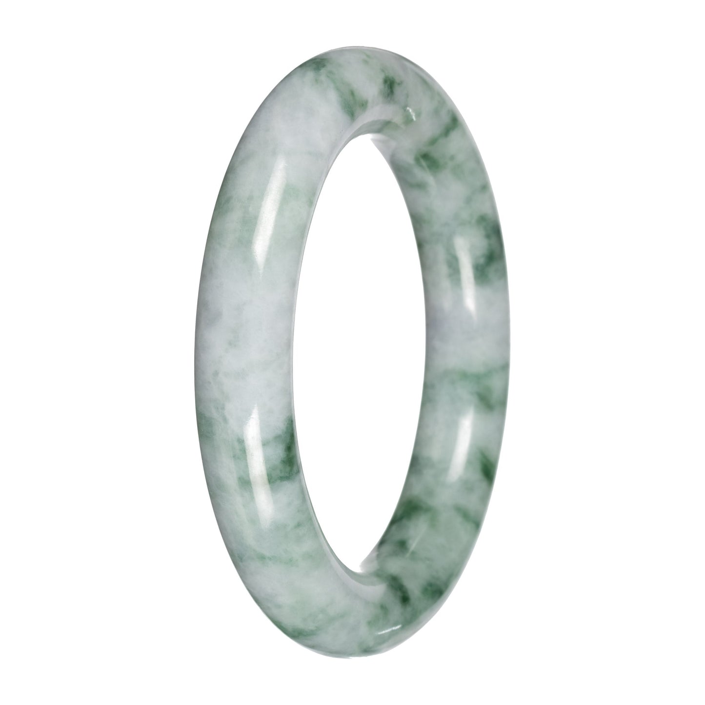 Genuine White and Green Pattern Jade Bangle Bracelet - 53mm Round