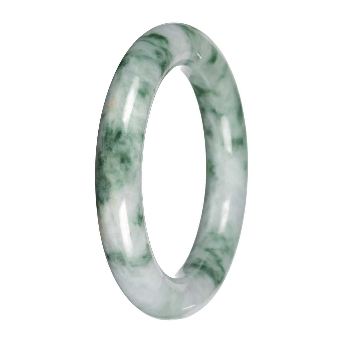 Genuine White and Green Pattern Jade Bangle Bracelet - 53mm Round