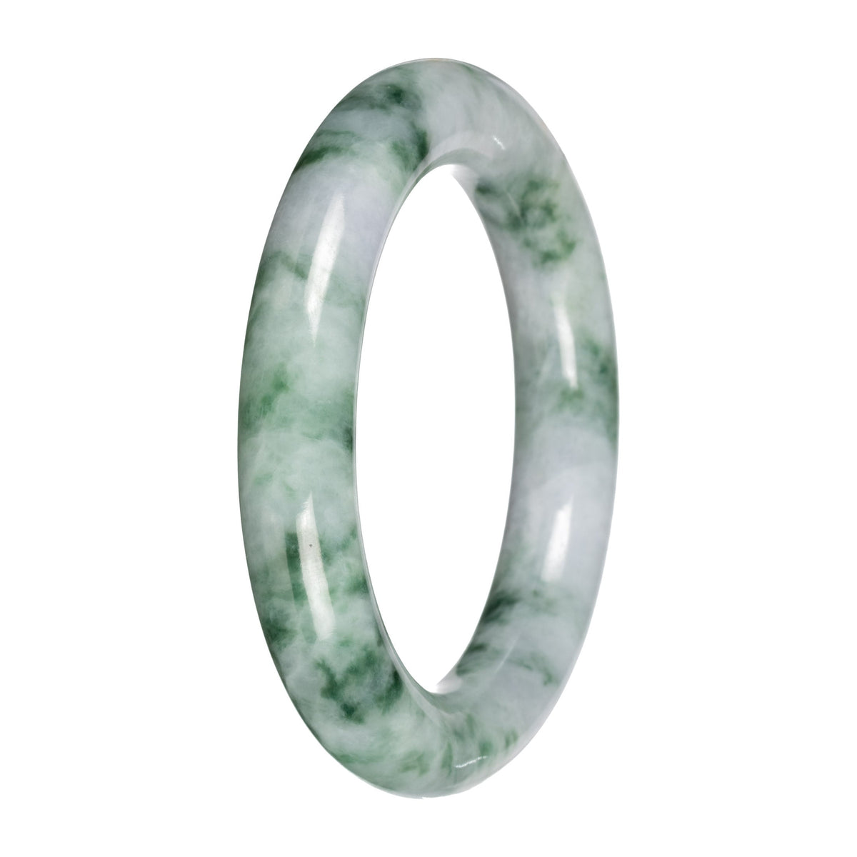 Genuine White and Green Pattern Jade Bangle Bracelet - 53mm Round