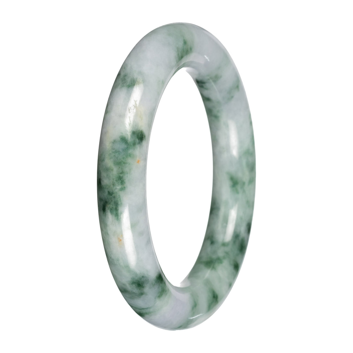Genuine White and Green Pattern Jade Bangle Bracelet - 53mm Round